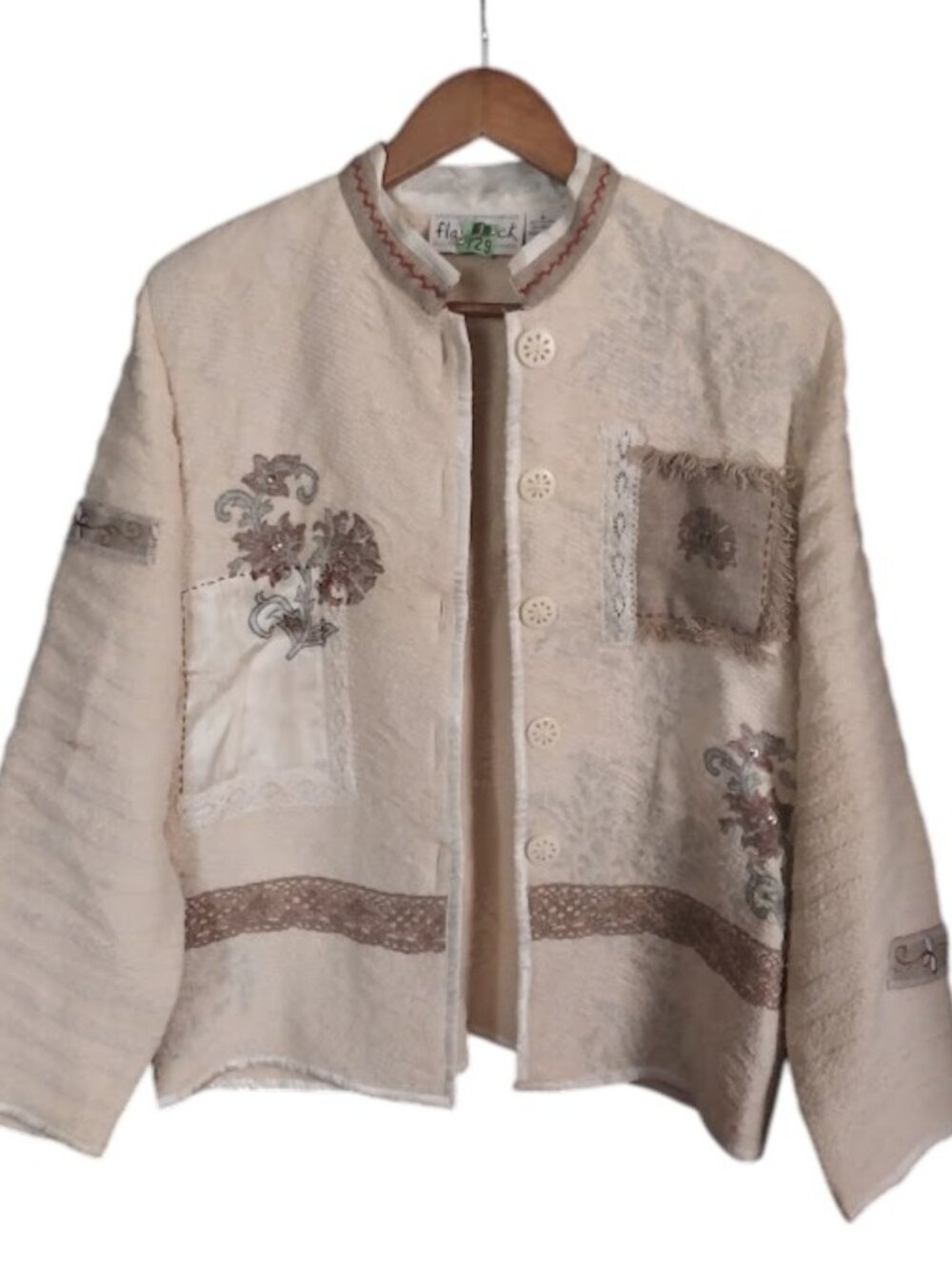 Vtg Flashback Beige Women Size M Boho Floral Patchwork Jacket Cardigan Mori Kei